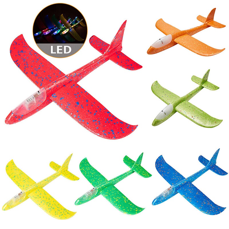 LED pěnové házecí letadlo s dlouhým doletem 48cm - zelené