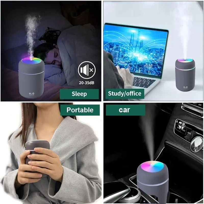 Zvlhčovač vzduchu a aroma difuzér H2O Humidifier USB - šedý