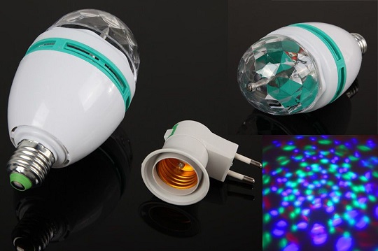 Rotační disko LED žárovka s adaptérem