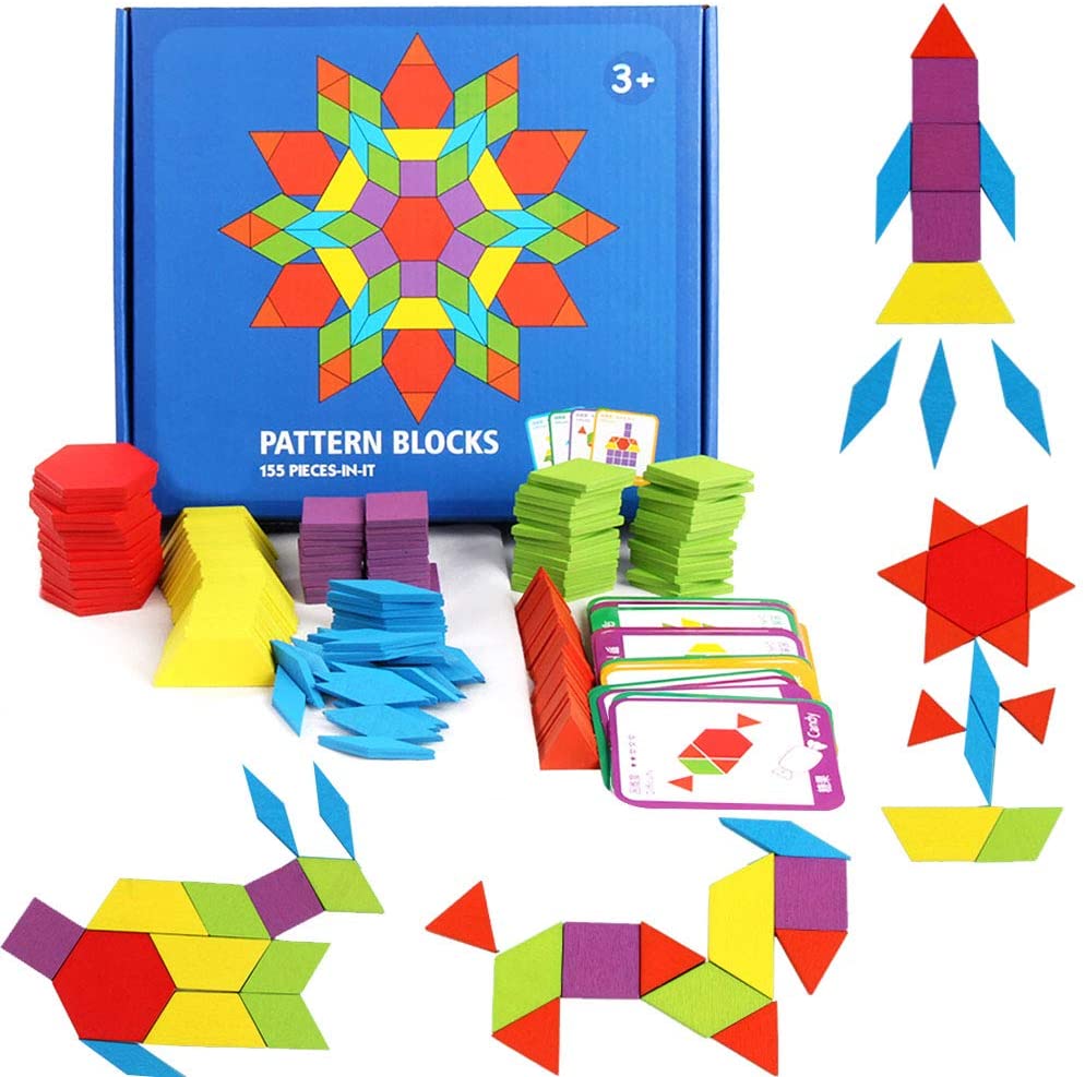 Tvořivé dřevěné puzzle Pattern Blocks 155 kusů