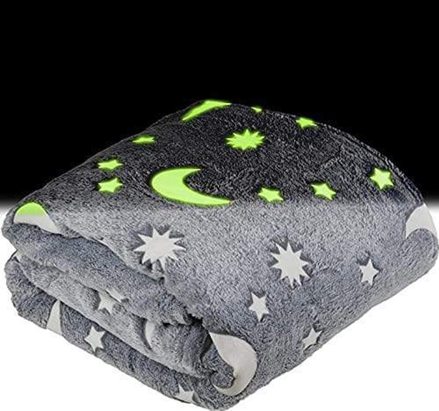 Svítící deka Magic Blanket 160x190cm šedá - měsíc a hvězdy