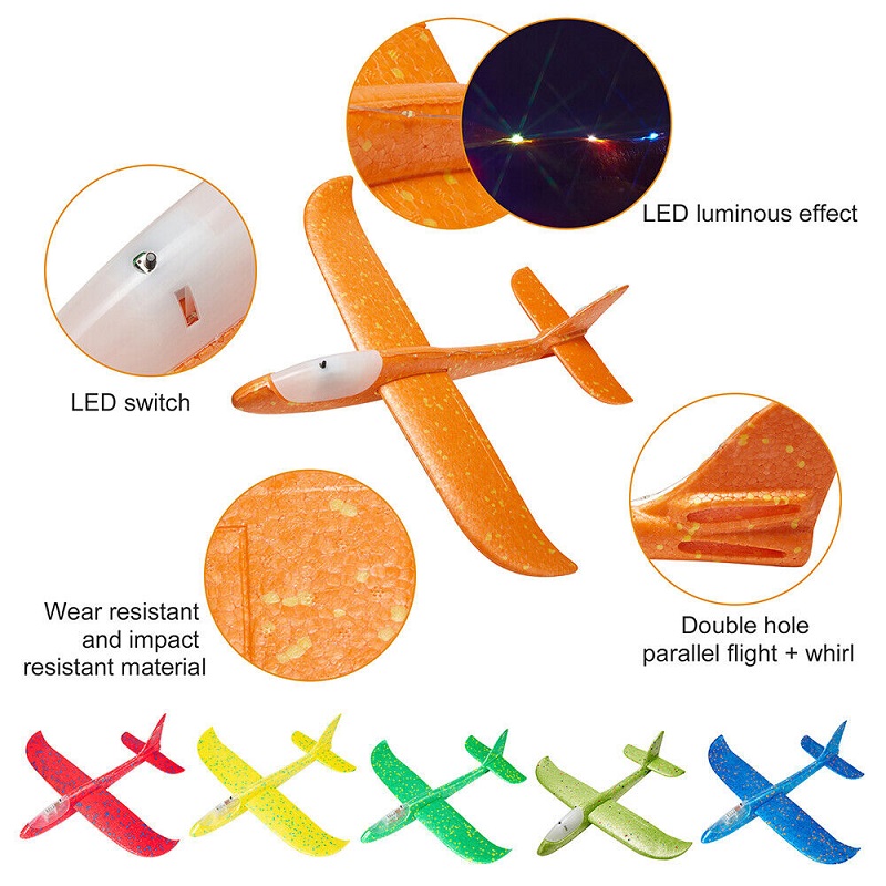 LED pěnové házecí letadlo s dlouhým doletem 48cm - oranžové