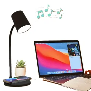 Stmívatelná stolní USB LED lampa s bezdrátovým nabíjením - černá