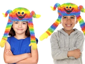 LED plyšová čepice s pohyblivýma ušima Huggy Wuggy - duhovaná