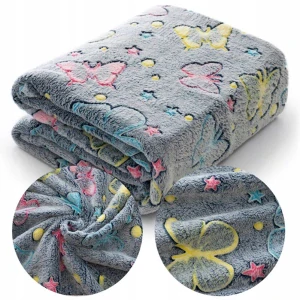 Svítící deka Magic Blanket 160x190cm šedá - motýlci a hvězdy