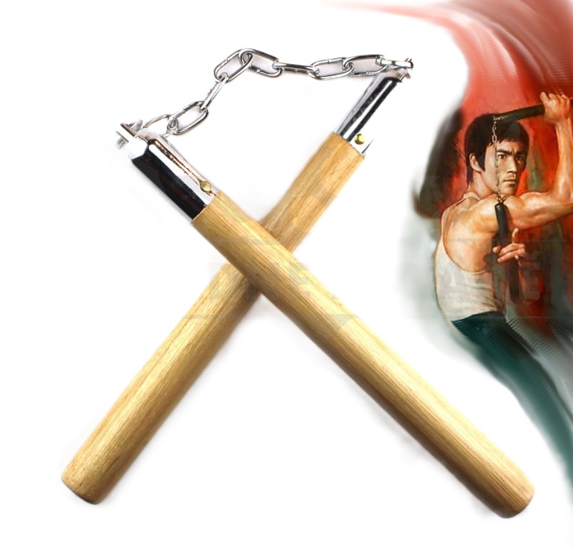 Nunchaku Bruce Lee - dřevěné nunčaky s kovovým řetězem