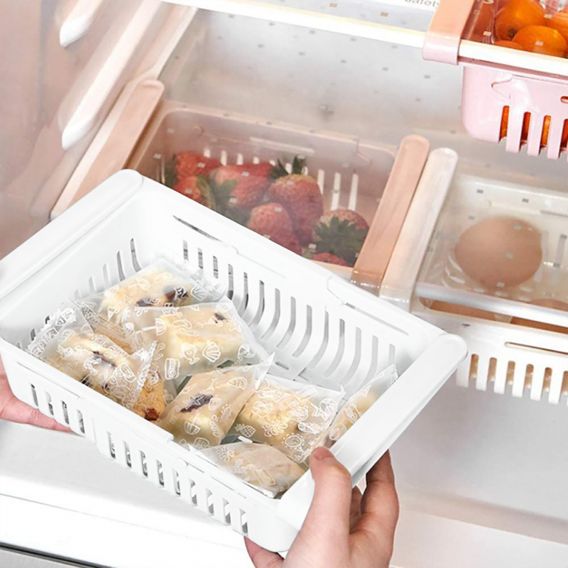 Nastavitelný úložný box do ledničky - růžový
