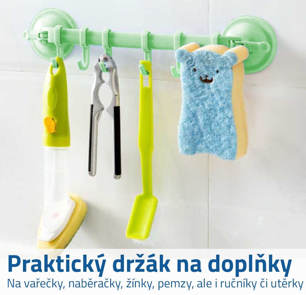 Přenosný držák s háčky - zelený