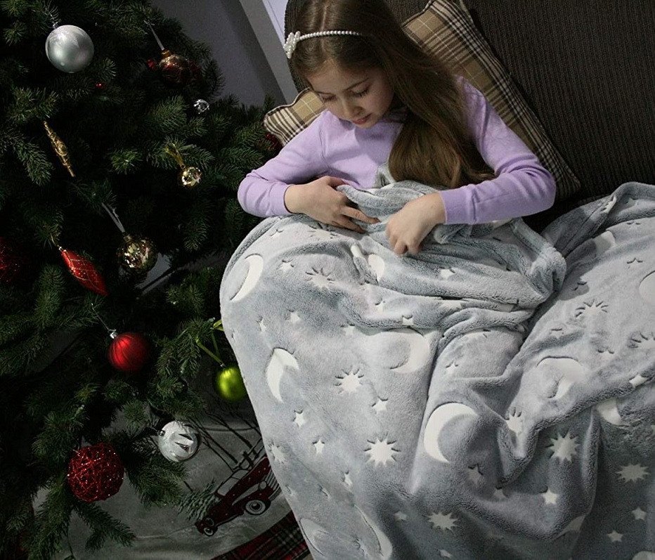 Svítící deka Magic Blanket šedá s měsícem - 92x165 cm