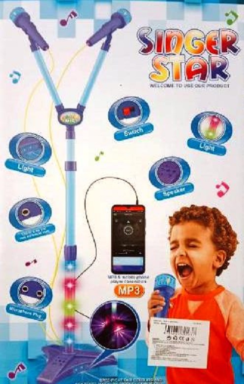 Singer Star dětský karaoke mikrofon se stojanem pro MP3 a mobil - modrý