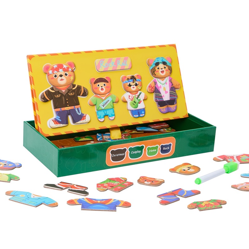 Magnetické oblékací dřevěné puzzle Medvědí rodinka