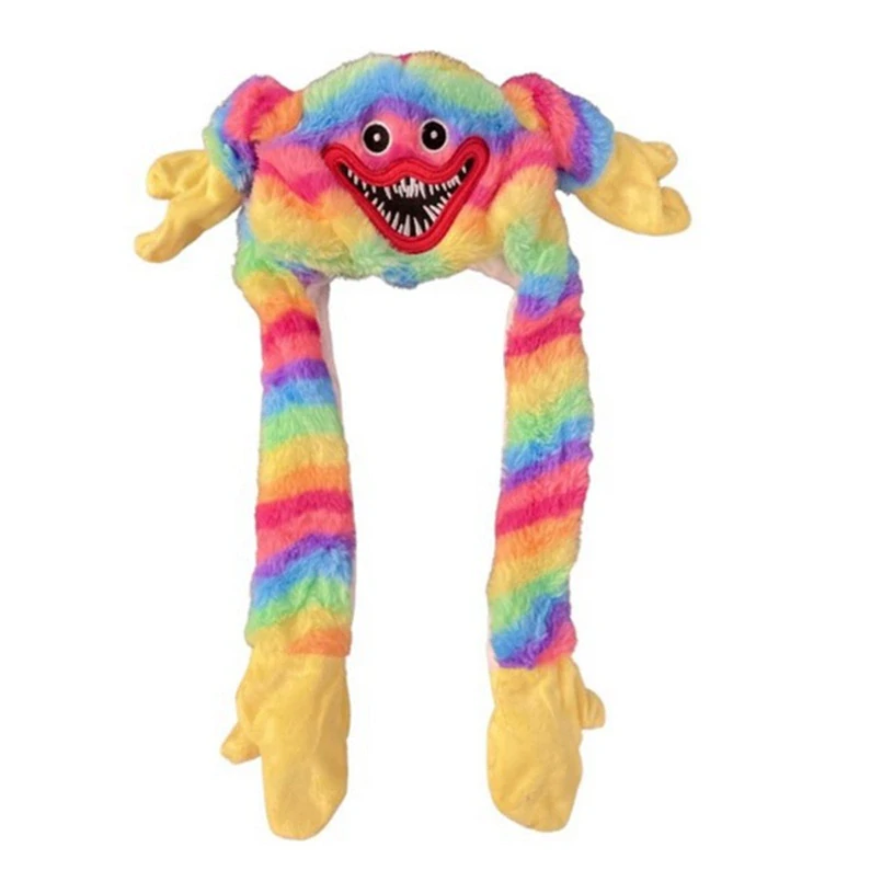 LED plyšová čepice s pohyblivýma ušima Huggy Wuggy - duhovaná