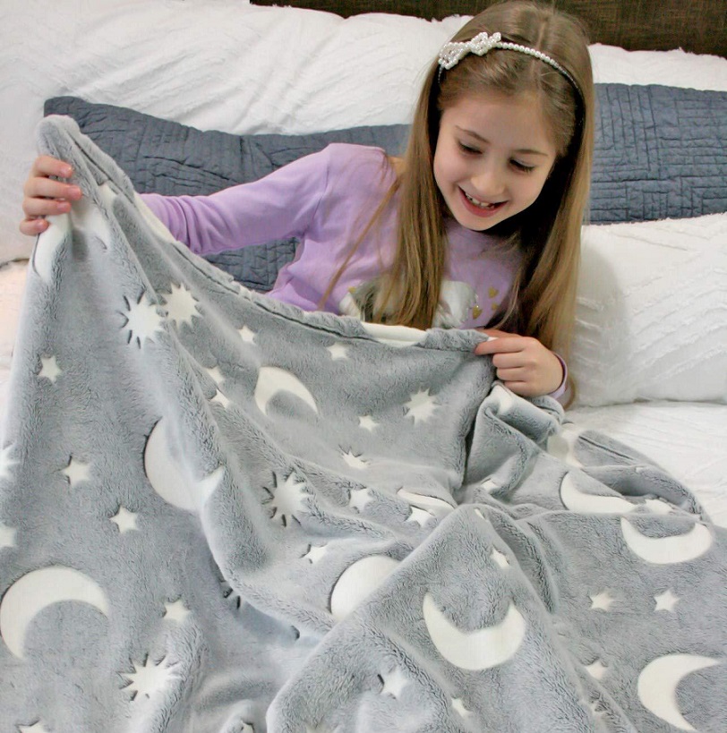Svítící deka Magic Blanket šedá s měsícem - 92x165 cm