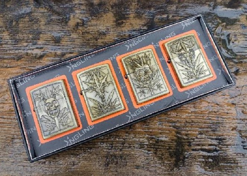 Zapalovače model Marihuana s lebkou - sada 4 kusy