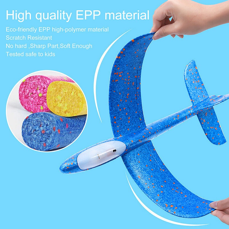 LED pěnové házecí letadlo s dlouhým doletem 48cm - fialové