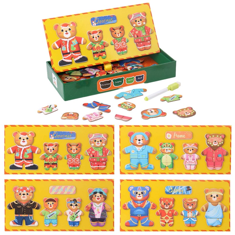 Magnetické oblékací dřevěné puzzle Medvědí rodinka