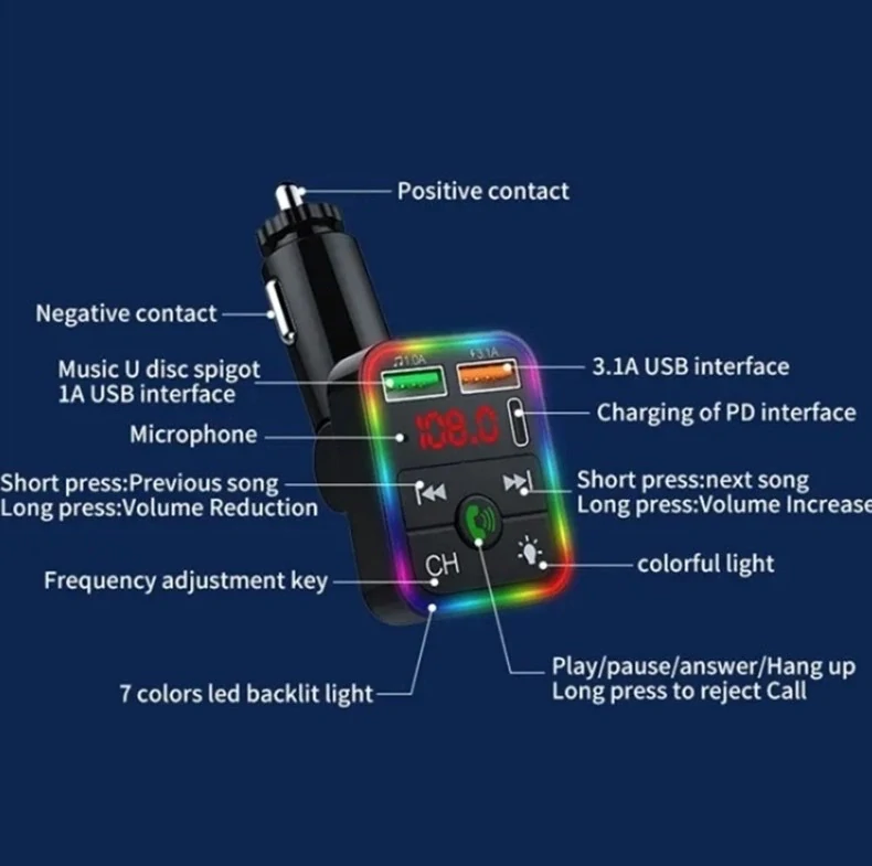 FM Transmitér do auta Car P2 Ambient - USB, Bluetooth, MP3