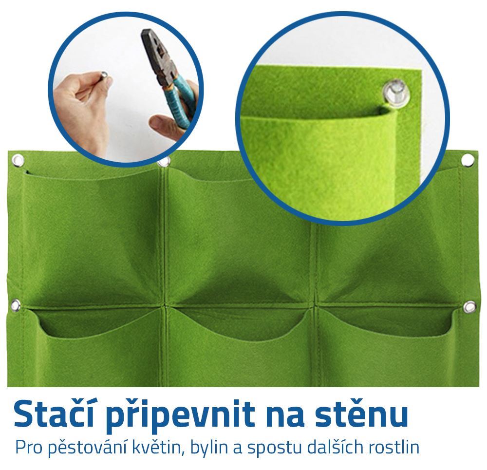 Závěsné textilní květináče - 6 kapes