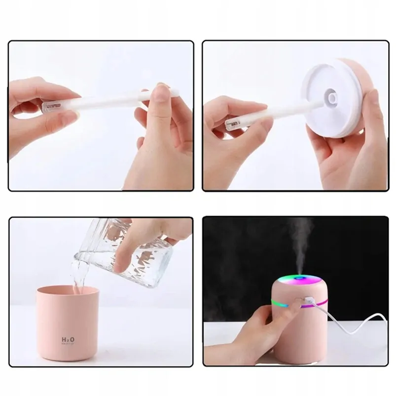 Zvlhčovač vzduchu a aroma difuzér H2O Humidifier USB - růžový