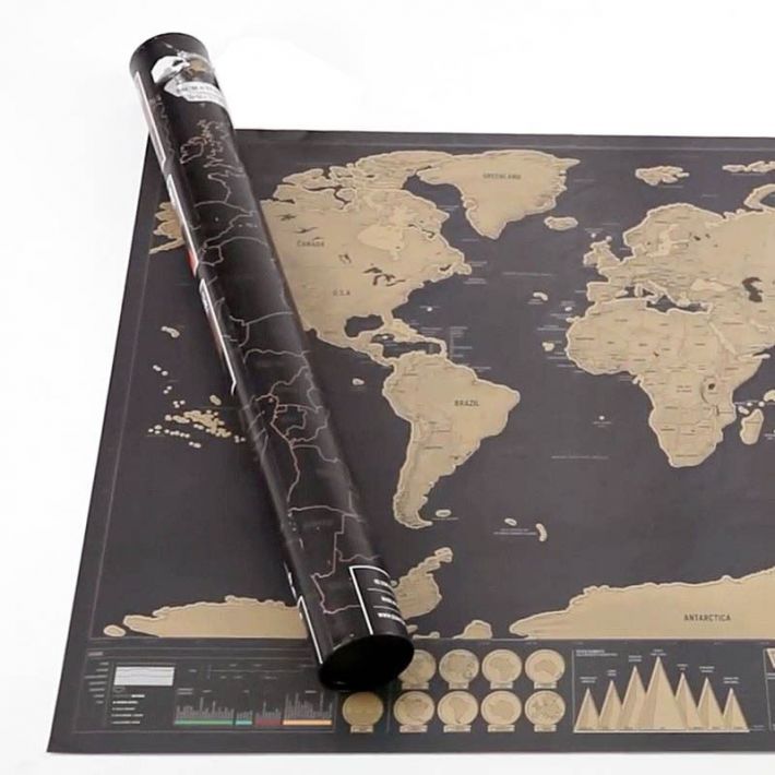 Stírací mapa světa Deluxe - černá