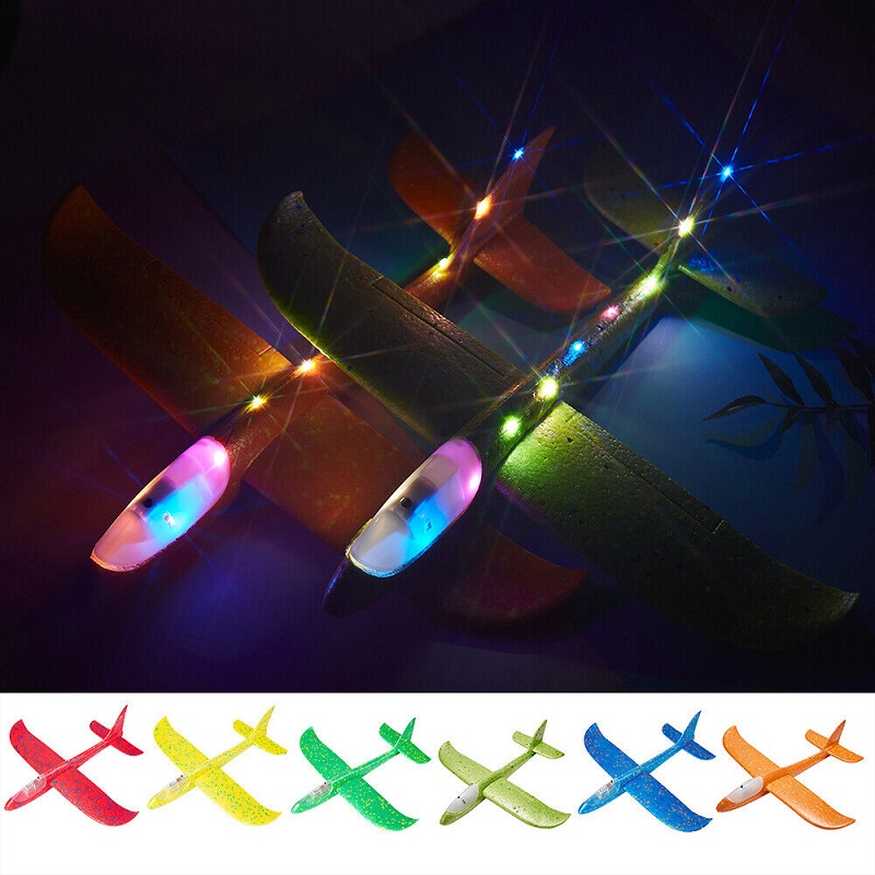 LED pěnové házecí letadlo s dlouhým doletem 48cm - fialové